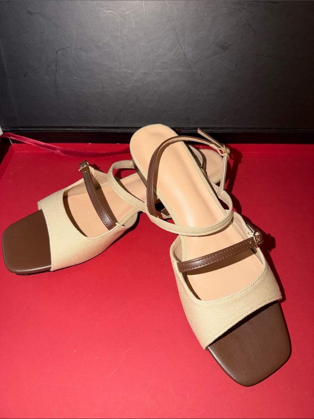 Neutral Beige and Brown Square-Toe Strappy Sandals for Women